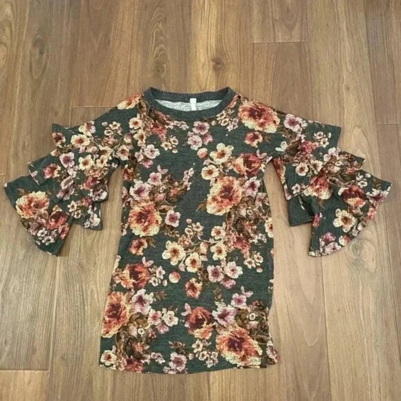 UNCLE FRANK Anthropologie Floral Print mini Dress size Small Tier Sleeve - Picture 1 of 6